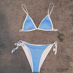 NWT ZAFUL RIBBED LIGHT BLUE BIKINI SET (LARGE)